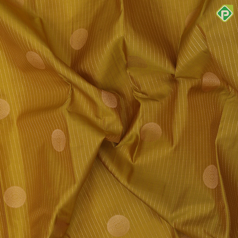 Citrine Yellow Gold Zari Vairaoosi Lines Chagaram Design Self Colour Mayilkan Ruthracham Border Design Traditional Silk Saree