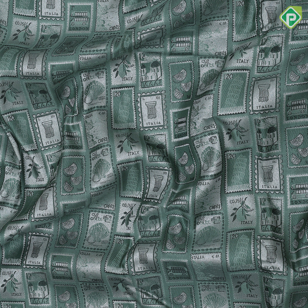 Amazon green post card design self blueish grey plain border contemporary trendy designer silk saree
