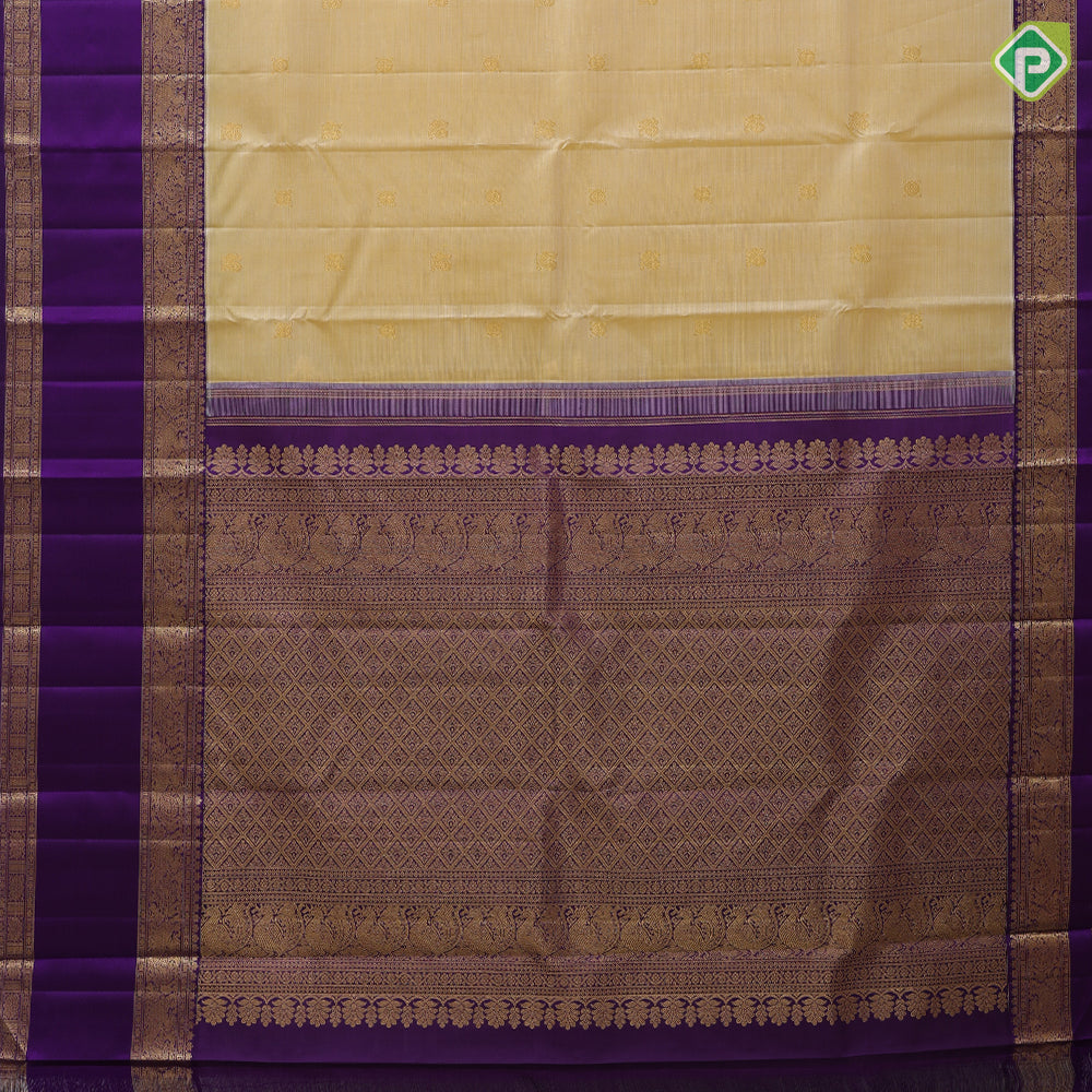 Sandal gold zari annam Chakkaram butta motifs purple blue gold zari retta pett border traditional retro silk saree