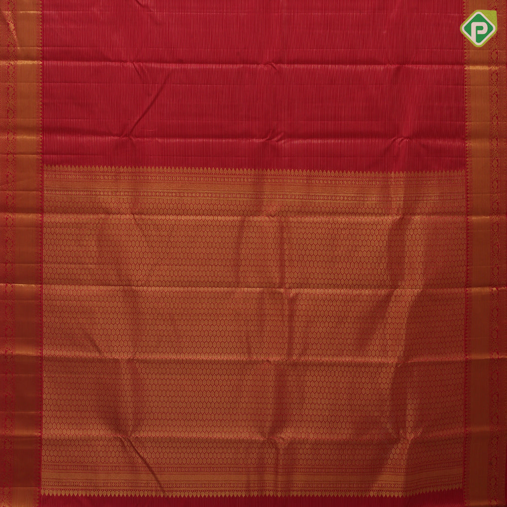 Red Gold Zari Vairaoosi Lines Self Colour Ruthracham Floral Border Design Traditional Silk Saree