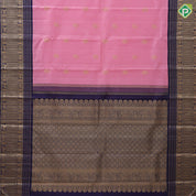 Pale pink gold zari peacock butta contrast blue gold zari multi design lines border vintage silk saree