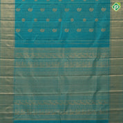 Teal green gold zari vairaoosi mango kandapiranda butta design self gold zari zig zag design border traditional vintage silk saree