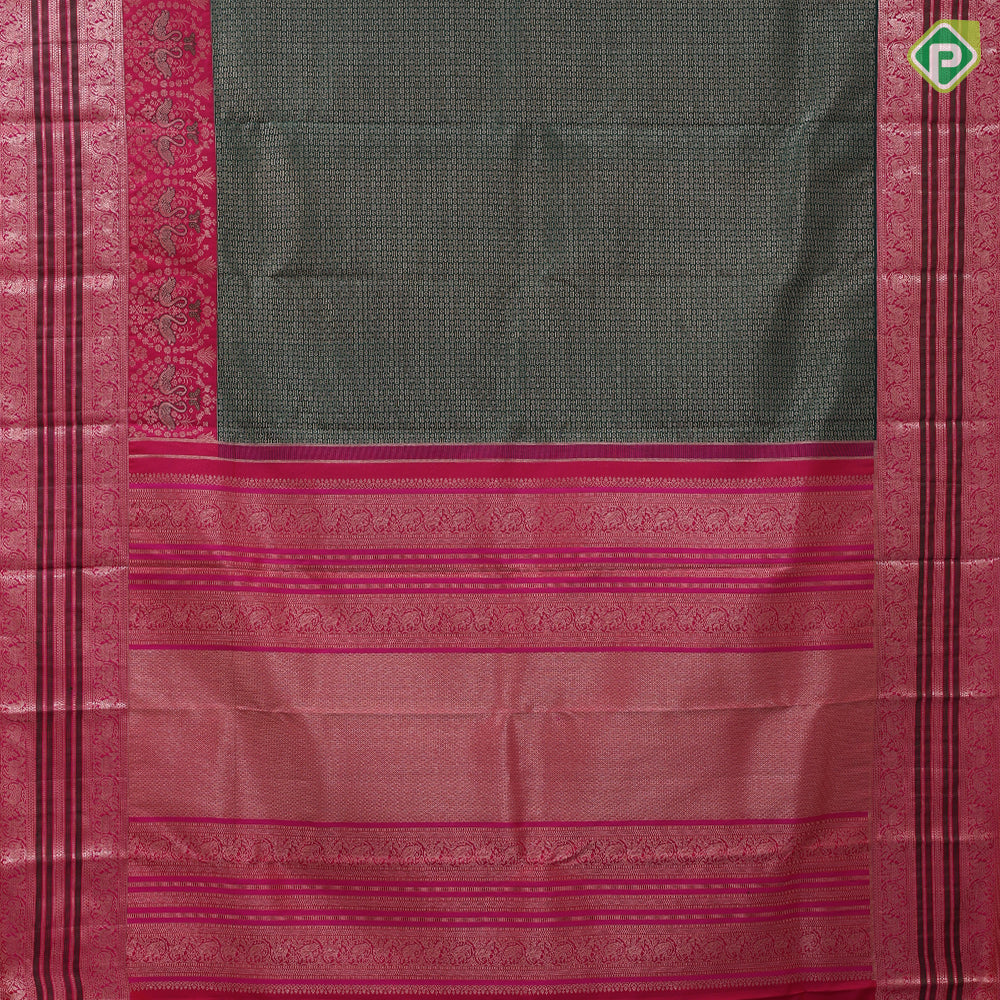 bottle green with copper silver zari self butta design tomato red silver gold zari double annam butta border grand silk saree