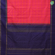 Pink and orange multi checks design contrast blue gold zari retta pett border traditional silk saree