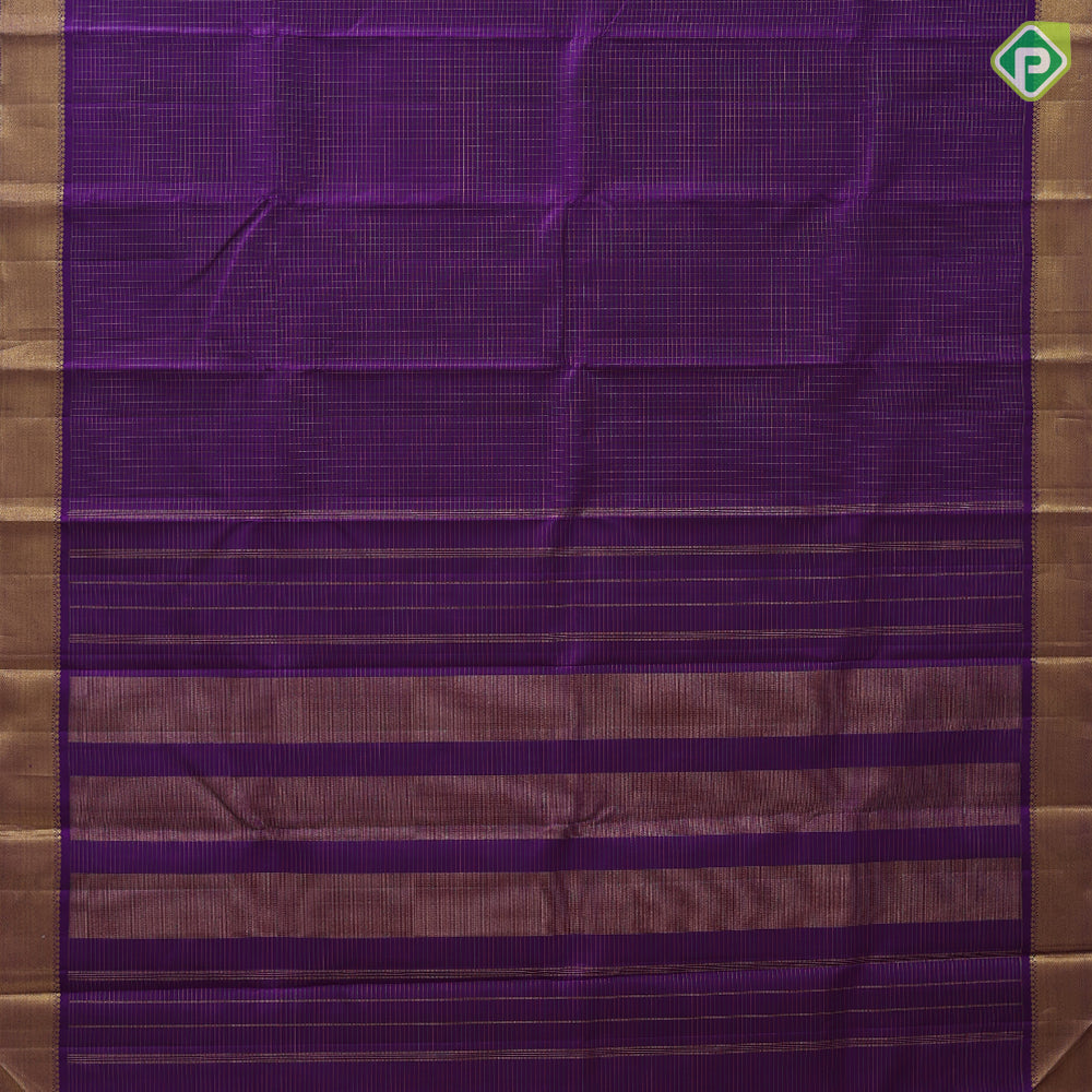 Purple with gold zari kattam checks design self gold zari bavanji border traditional koorai silk saree