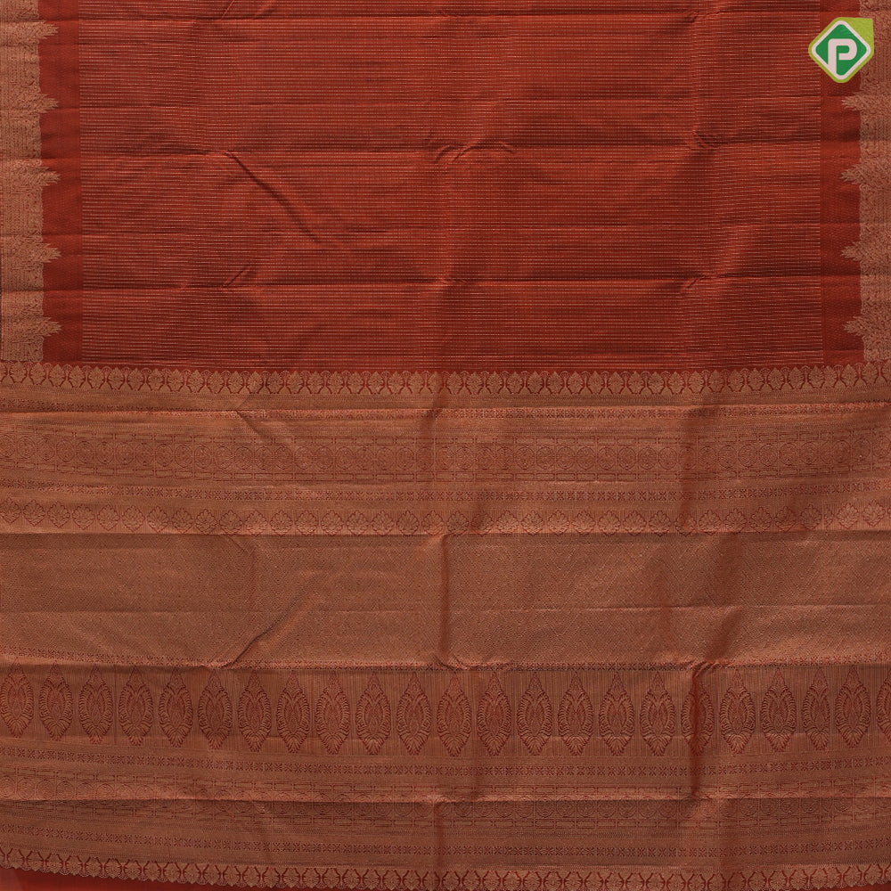 Rust orange gold zari vairaoosi stripes design self gold zari temple rack design edge border gift silk saree
