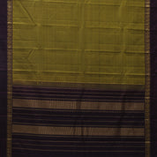 Manthulir green plain weaved contrast brown gold zari peacock butta line border Plain traditional vintage silk saree