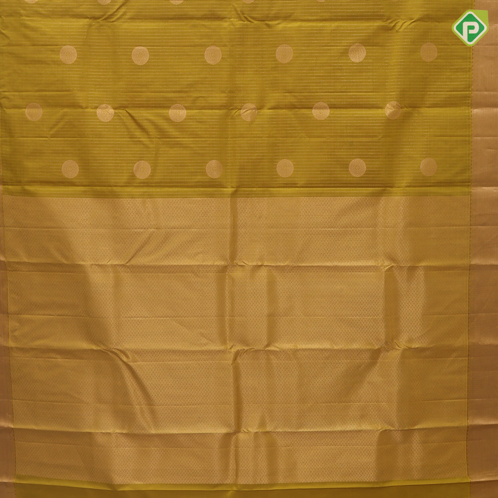 Citrine Yellow Gold Zari Vairaoosi Lines Chagaram Design Self Colour Mayilkan Ruthracham Border Design Traditional Silk Saree