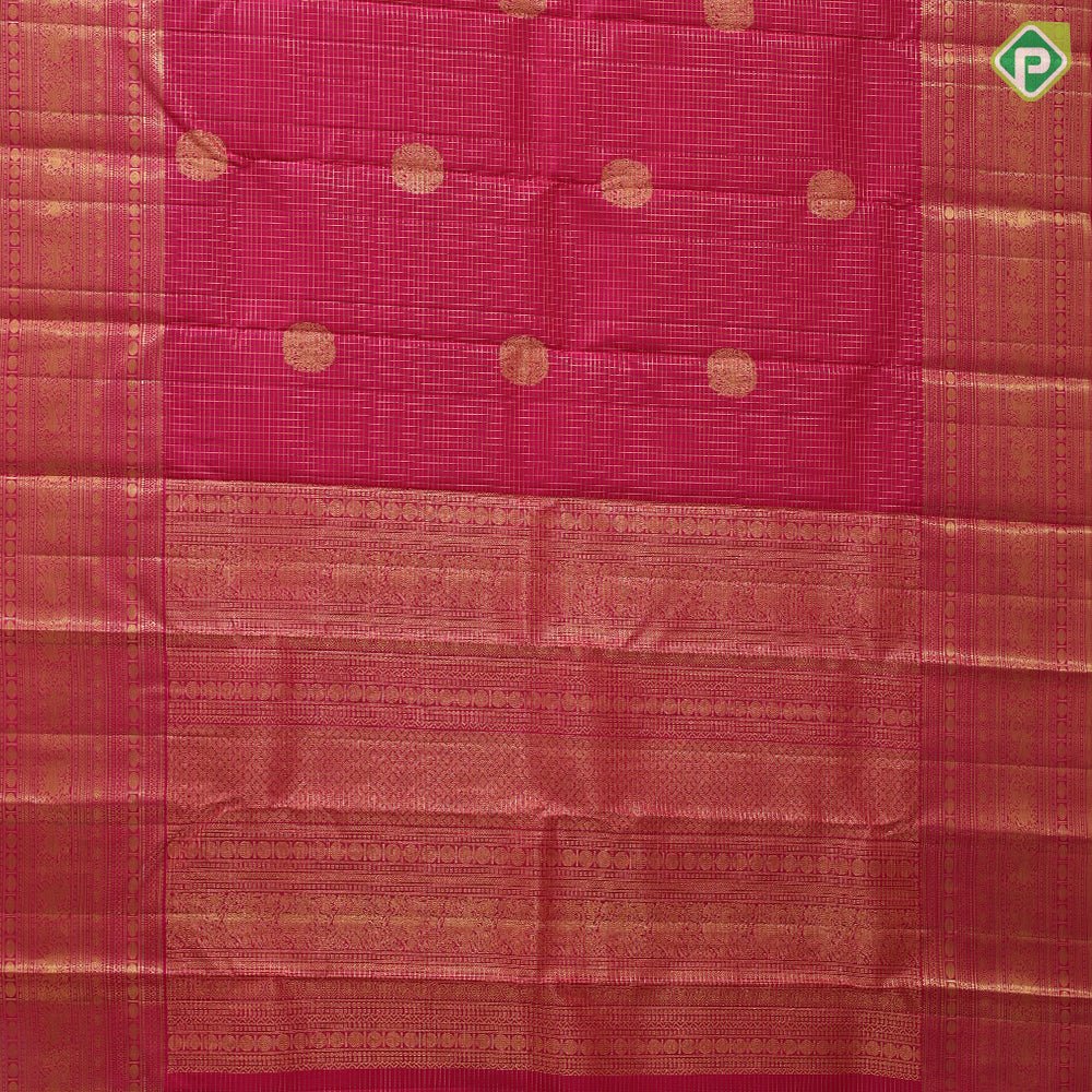 Rose pink gold zari kattam yaali round butta self gold zari gajayaali rudraksham butta lines border traditional silk saree