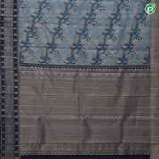 Greyish blue silver gold zari grand floral creeper design admiral blue silver gold zari fancy checks border grand bridal silk saree
