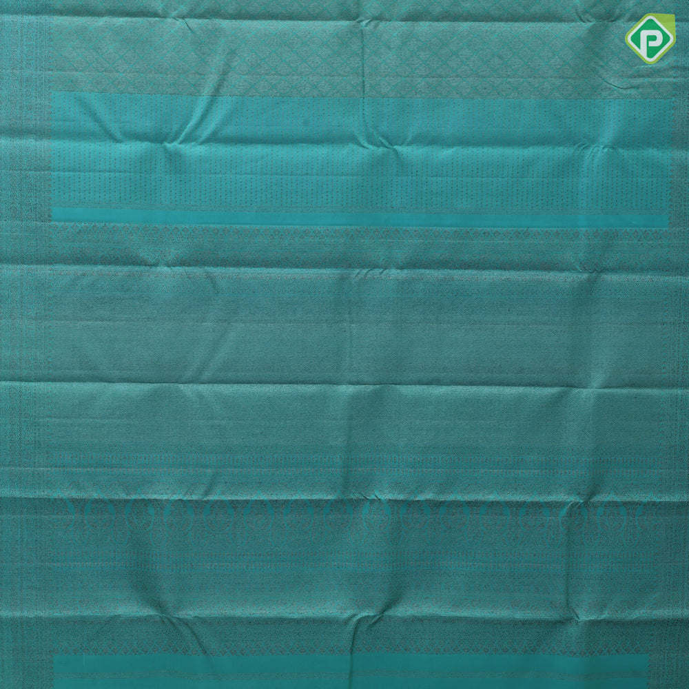 teal color neem zari organized multi design self neem zari rangoli lines border trendy designer silk saree