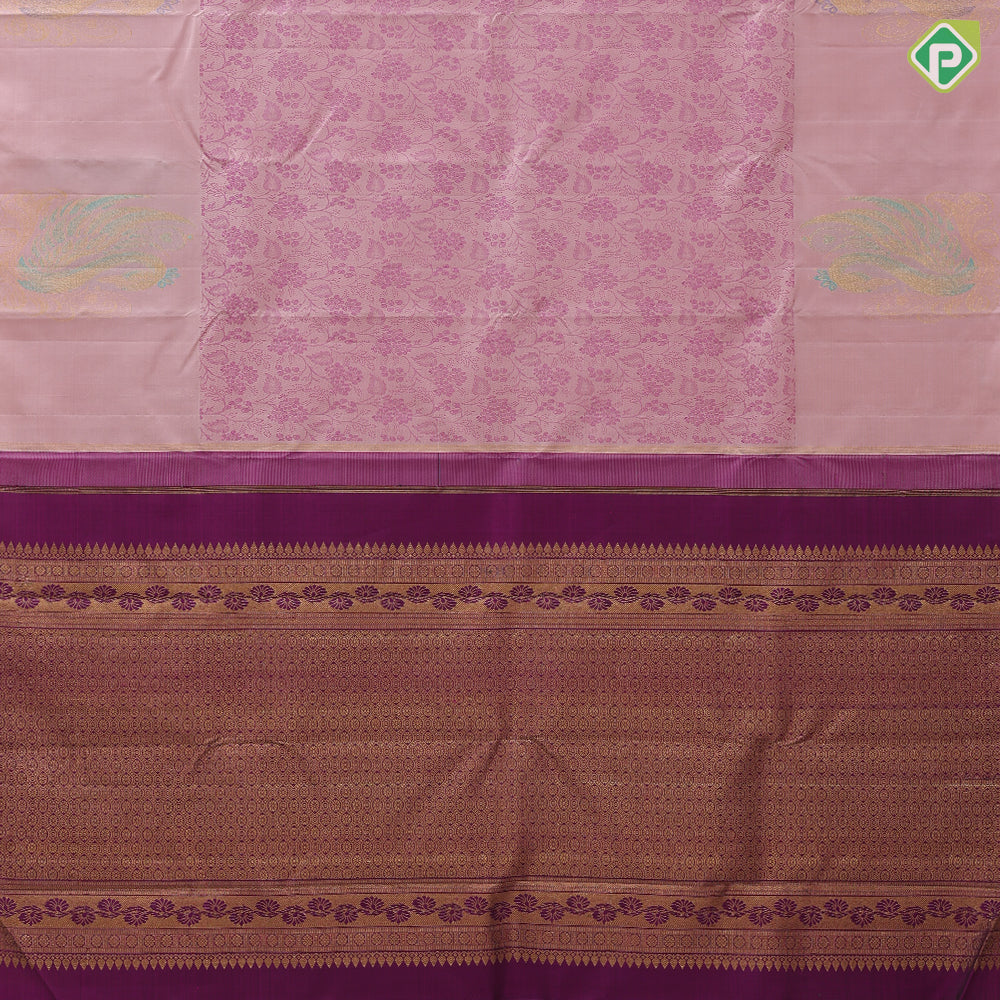 Onion pink purple flower creeper weaved design self onion pink multi colour fancy butta border trendy designer silk saree