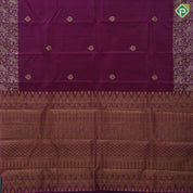 Dark purple gold zari fancy leaf butta design self gold zari grand peacock and creeper design border gift silk saree