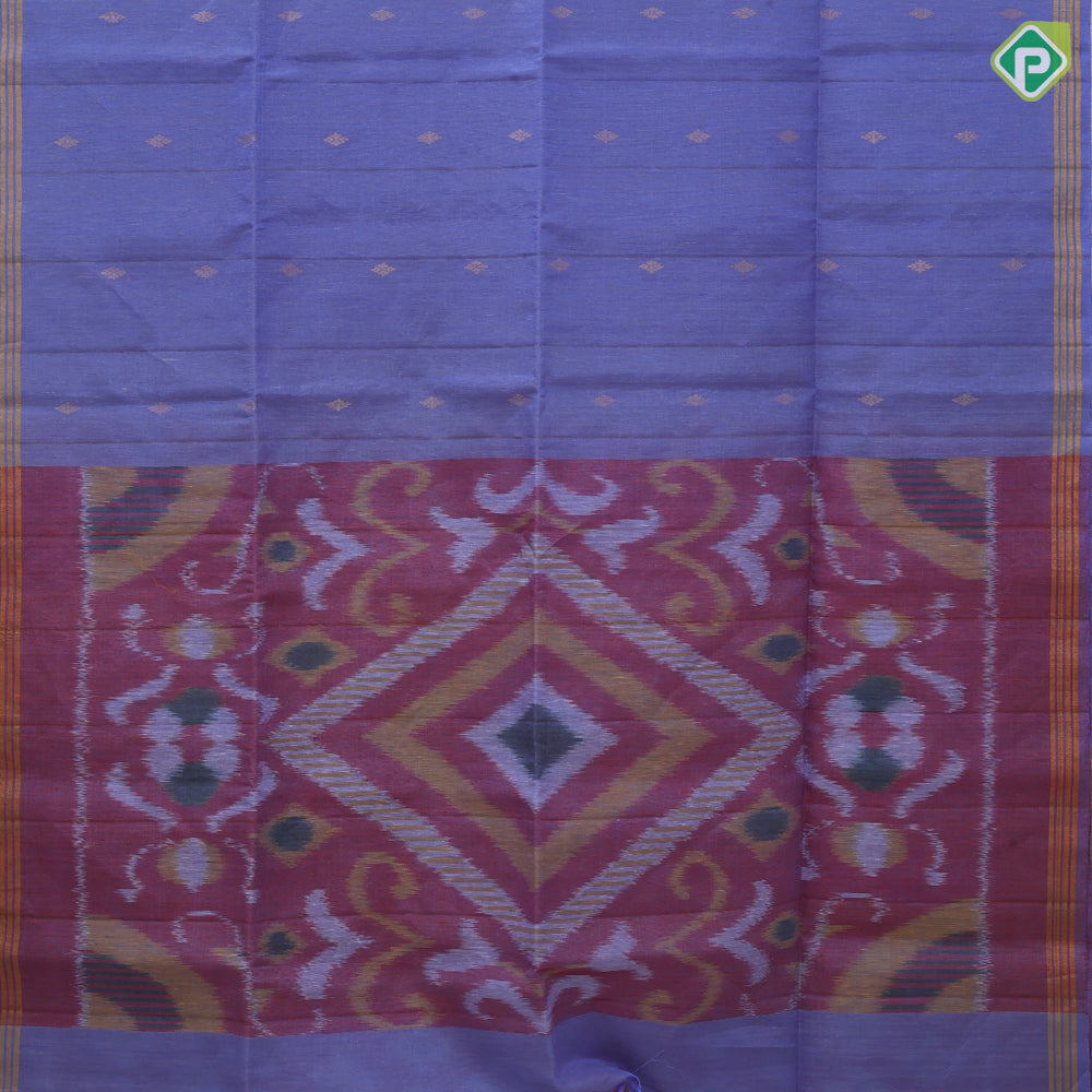 Lavender gold zari diamond shape flower butta motifs self gold zari lines border ikkat design pallu linen soft silk saree