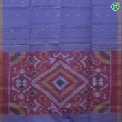 Lavender gold zari diamond shape flower butta motifs self gold zari lines border ikkat design pallu linen soft silk saree