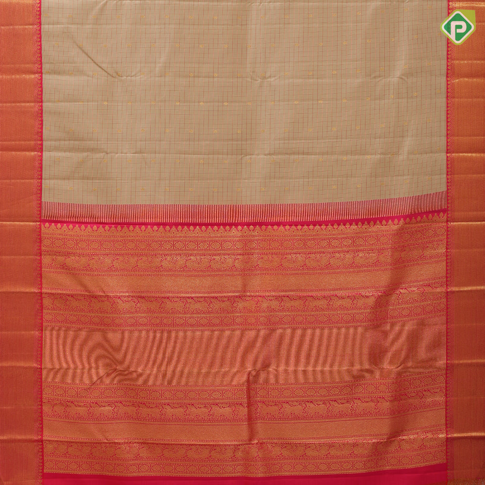 Butter biscuit with orange pattu kattam gold zari rudraksham butta rani pink gold zari cross lines border traditional silk saree