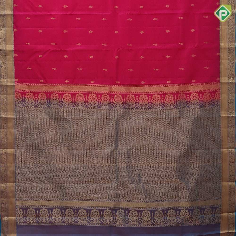 Manthulir Gold Zari Thilagam Flower Butta Design Pink Colour Floral Border Design Pure Mix Silk Saree