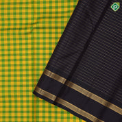 Green and yellow gold zari checks design brown gold zari retta pattai border traditional silk saree