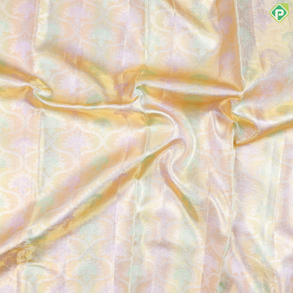 Golden Yellow Self Border  Bridal Tissue Silk Saree