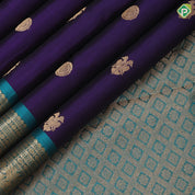 Indigo Colour Gold Zari Gandaberunda Chagaram Butta Design Rexsona Green Ruthracham Elephant Peacock Border Design Pure Mix Silk Saree