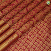 Maroon gold zari thread work double peacock design self gold zari floral bavanji border grand silk saree