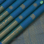 Peacock blue gold zari vairaoosi Elephant square butta self gold zari peacock and gaja butta lines border koorai silk saree