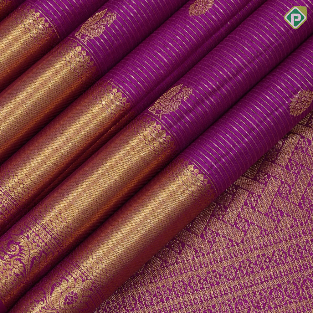 Dark Pink Gold Zari Peacock Chagaram Self Colour Floral Border Design Traditional Silk Saree