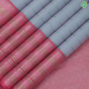 Smoke grey light pink self designed velthari design pink with gold zari and thread work lines border traditional vintage silk saree