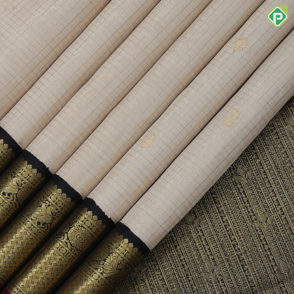 cream white gold zari kattam rudraksham butta black gold zari butta spin design red edge border exclusive traditional silk saree