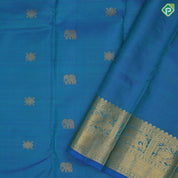 Peacock blue gold zari vairaoosi Elephant square butta self gold zari peacock and gaja butta lines border koorai silk saree