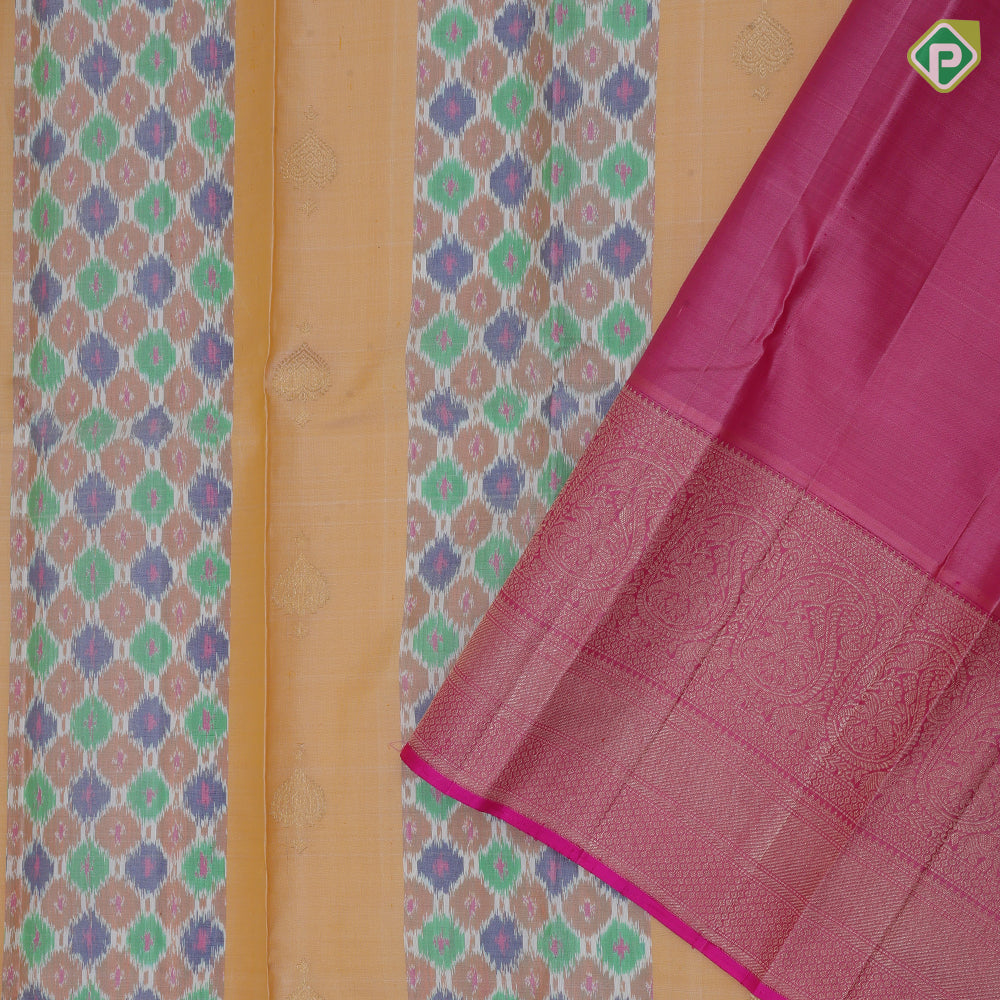 Sandal Wood Gold Zari Thilagam Design Babul gum Pink Mango Floral Border Design Trendy Silk Saree