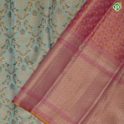 cardamon green gold zari grand meena work design cream pink gold zari flower pot and dancing girls meena work border avtar style tissue silk saree