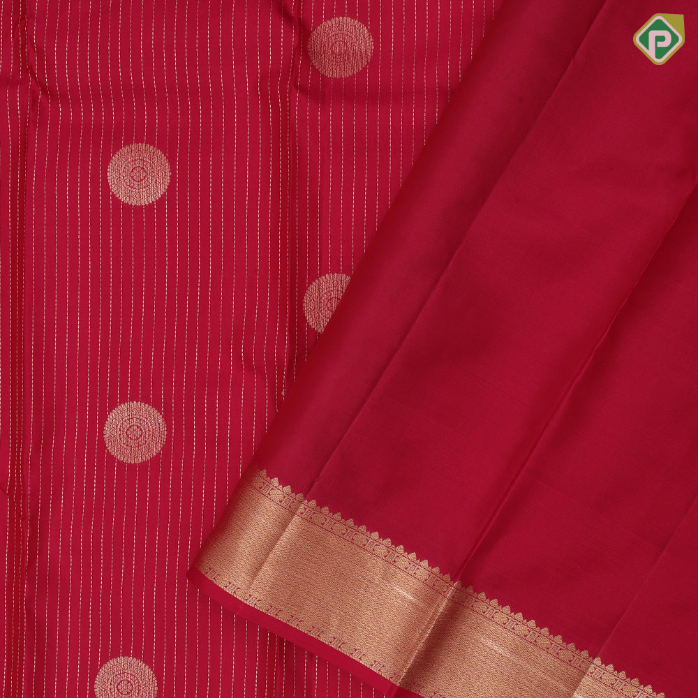 Rani Pink Gold Zari Vairaoosi Lines Chagaram Design Self Colour Mayilkan Ruthracham Border Design Traditional Silk Saree