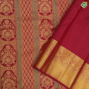 Maroon gold zari thread work double peacock design self gold zari floral bavanji border grand silk saree