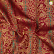 Maroon gold zari thread work double peacock design self gold zari floral bavanji border grand silk saree