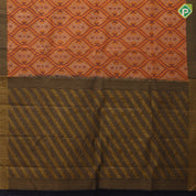Honey orange silver gold zari blue combo grand rangoli pattern midnight blue gold zari plain edge border trendy designer silk saree