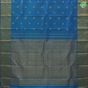 Peacock blue gold zari vairaoosi Elephant square butta self gold zari peacock and gaja butta lines border koorai silk saree