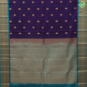 Indigo Colour Gold Zari Gandaberunda Chagaram Butta Design Rexsona Green Ruthracham Elephant Peacock Border Design Pure Mix Silk Saree