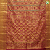 Maroon gold zari thread work double peacock design self gold zari floral bavanji border grand silk saree