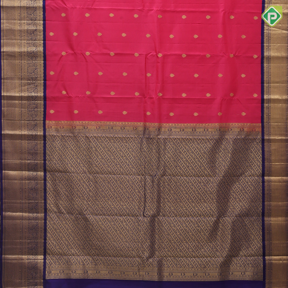 Dark Pink Gold Zari Thilagam Butta Design Royal Blue Ruthracham Mayilkan Border Design Traditional Silk Saree