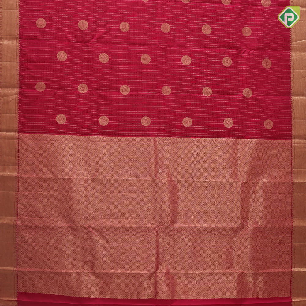 Rani Pink Gold Zari Vairaoosi Lines Chagaram Design Self Colour Mayilkan Ruthracham Border Design Traditional Silk Saree