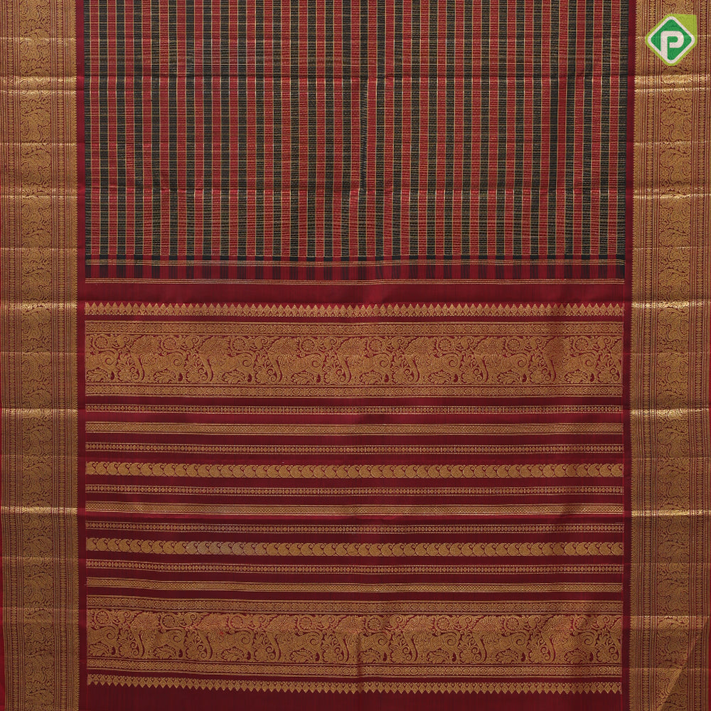 Black and maroon red gold zari kattam checks design maroon gold zari gaja yaali butta lines border traditional silk saree