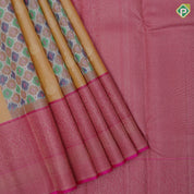 Sandal Wood Gold Zari Thilagam Design Babul gum Pink Mango Floral Border Design Trendy Silk Saree