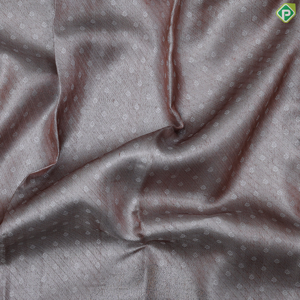 Dark peach silver zari zari by zari butta and shimmer design self cow and tree border master weaved pichwai silk saree