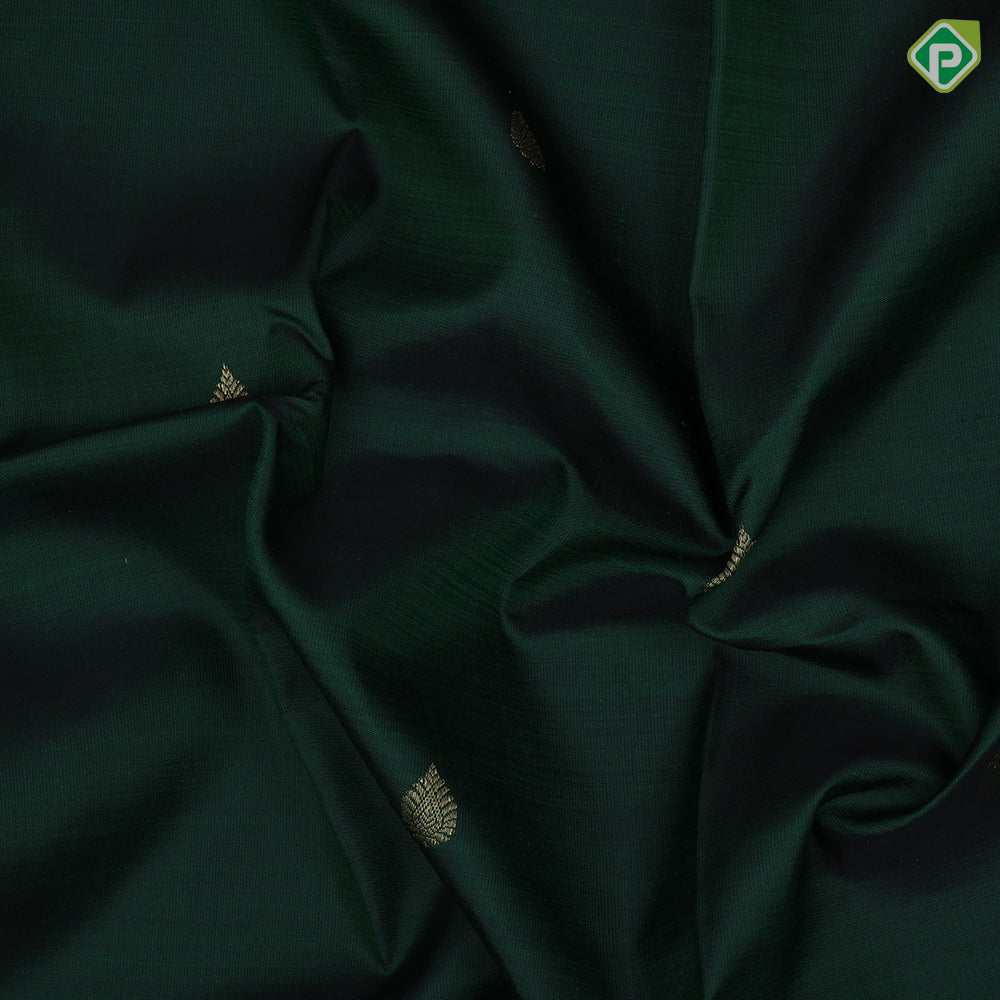 Bottle Green Gold Zari Small Motif Chilly Red Ruthracham Weave Border Design Traditional Silk Saree
