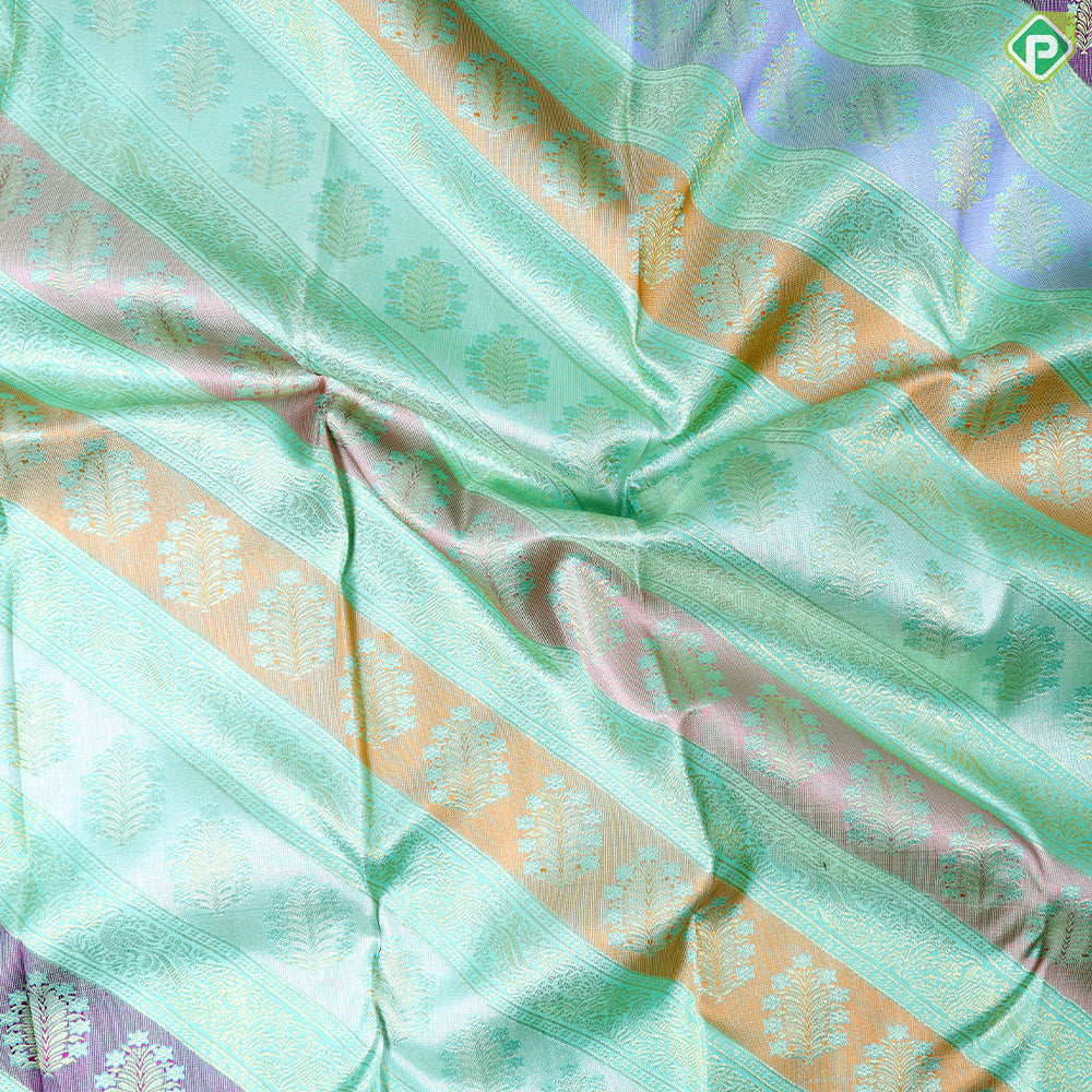 Pista Green With Gold Zari Mango Butta Lines Border Grand Bridal Silk Saree