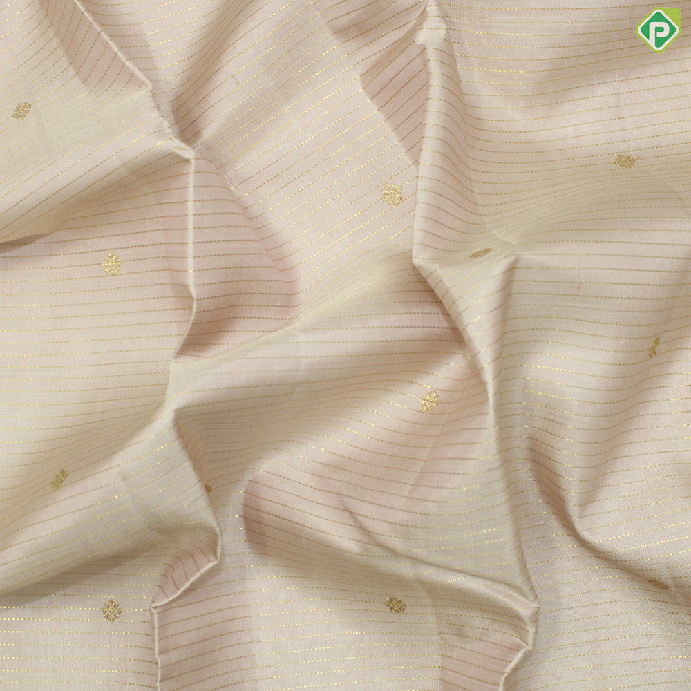 White Beige Gold Zari Lines And Small Motif With Maroon Peacock Ruthracham Design Border Traditional Silk Saree