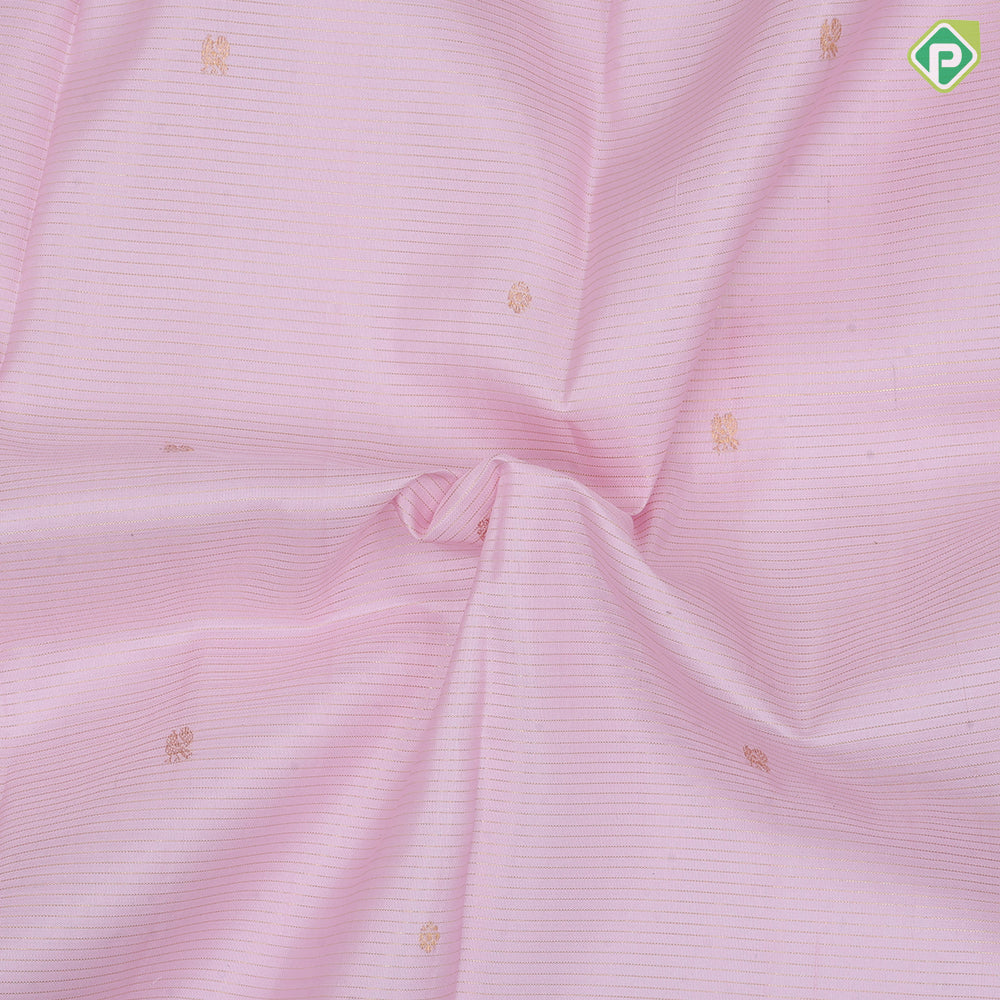 Creamy pink gold zari vairaoosi annam chakkaram butta self gold zari peacock lines border traditional silk saree
