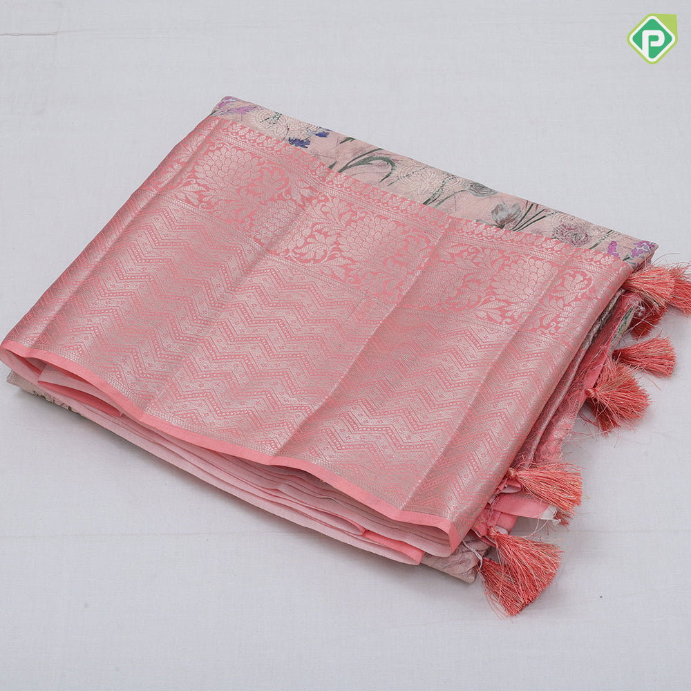 Light Trendy Colour Based Flowers Design Border Floral Weave Design Fancy Cotton Saree