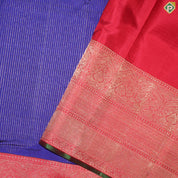 Ink Blue Silver Copper Zari Velthari Stripes Contrast Brick Red Gold Zari High Border Traditional Silk Saree